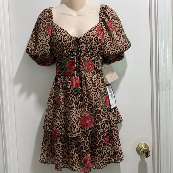 New City Studio Fairy Bohemian Romantic Lined Y2K Babydoll Lacing Mini Dress L - Picture 1 of 9